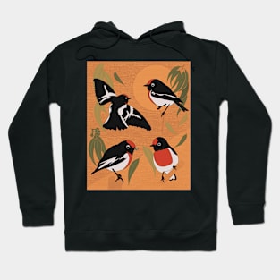 Red capped Robin with dark green leaves Hoodie